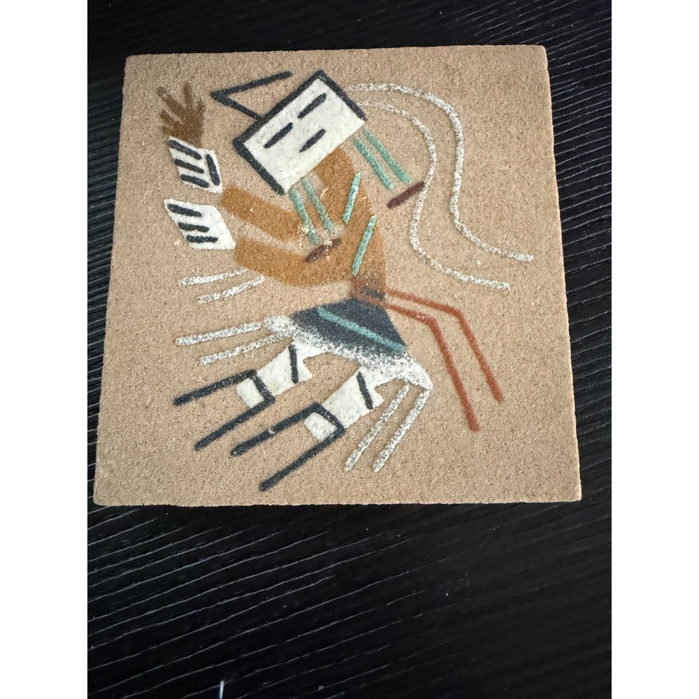 Navajo Sand‎ Art Tile Rainbow Man Signed C Checharello Native American Folk Art